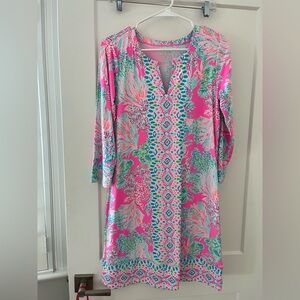 Lilly Pulitzer Pink and Green Patterned 3/4 Length Sleeve Dress